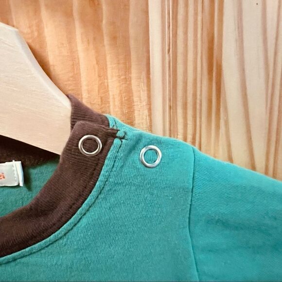 Baby Luigi green brown giraffe snap long sleeve romper onesie 3mo - Picture 6 of 8